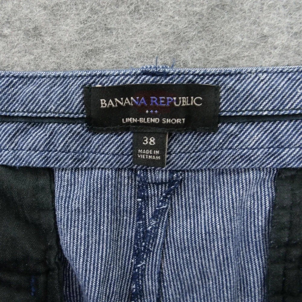 Banana Republic Mens 38 Blue Chino Linen Blend Shorts Resort Casual Pinstripe